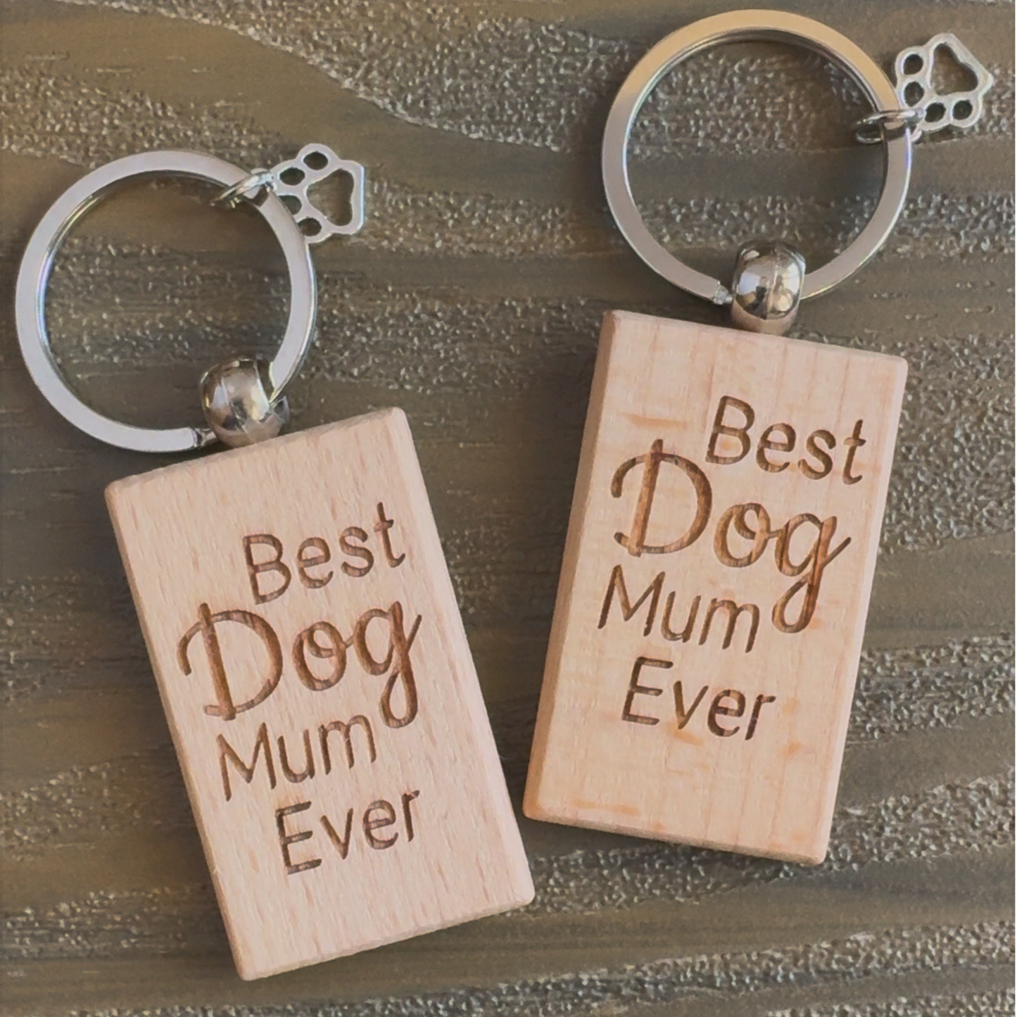 Laser Engraved Wooden Keychain with Paw Charm