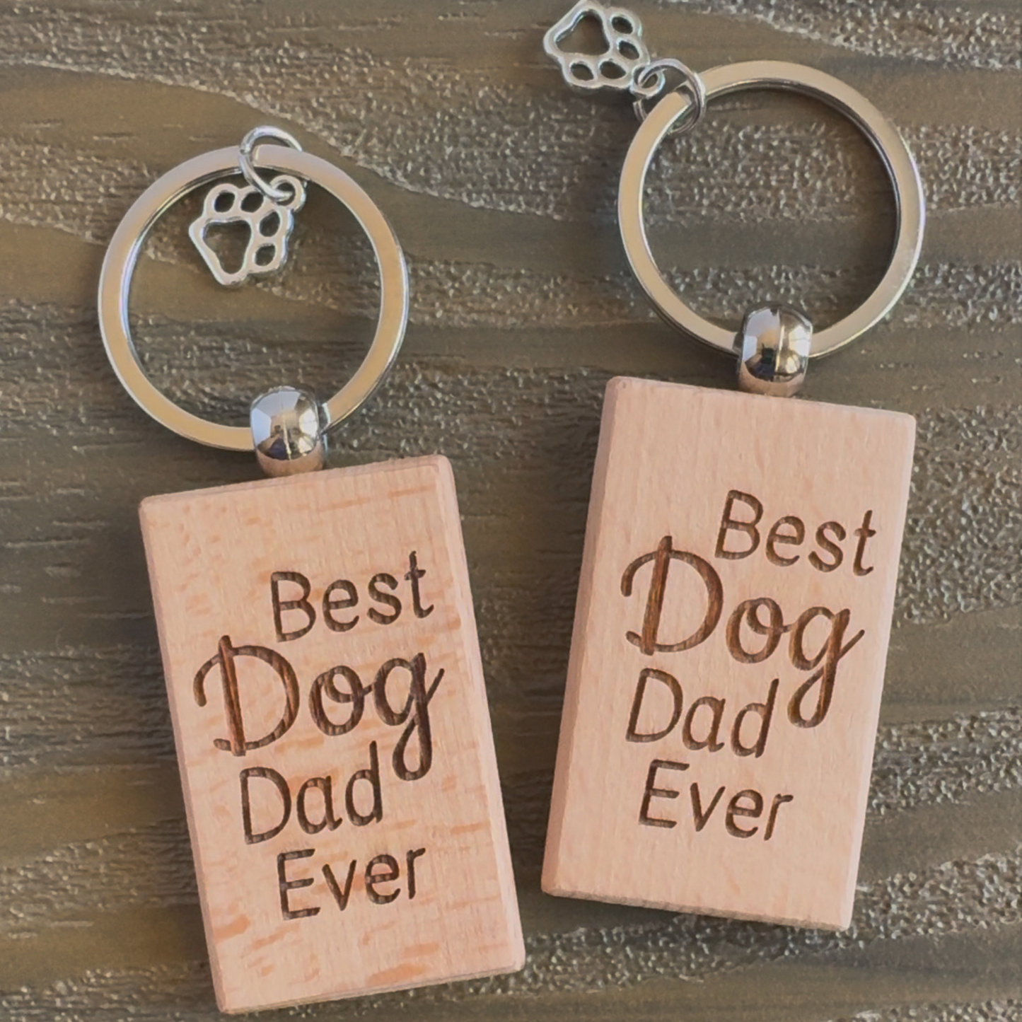 Laser Engraved Wooden Keychain with Paw Charm