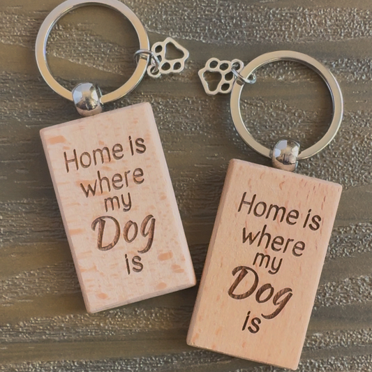 Laser Engraved Wooden Keychain with Paw Charm