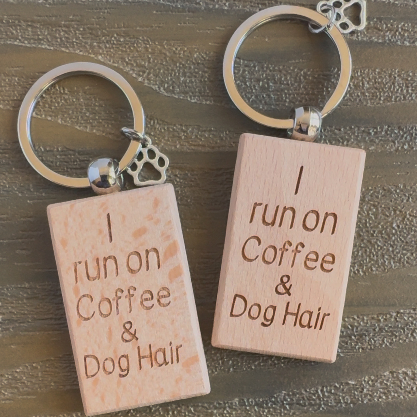Laser Engraved Wooden Keychain with Paw Charm