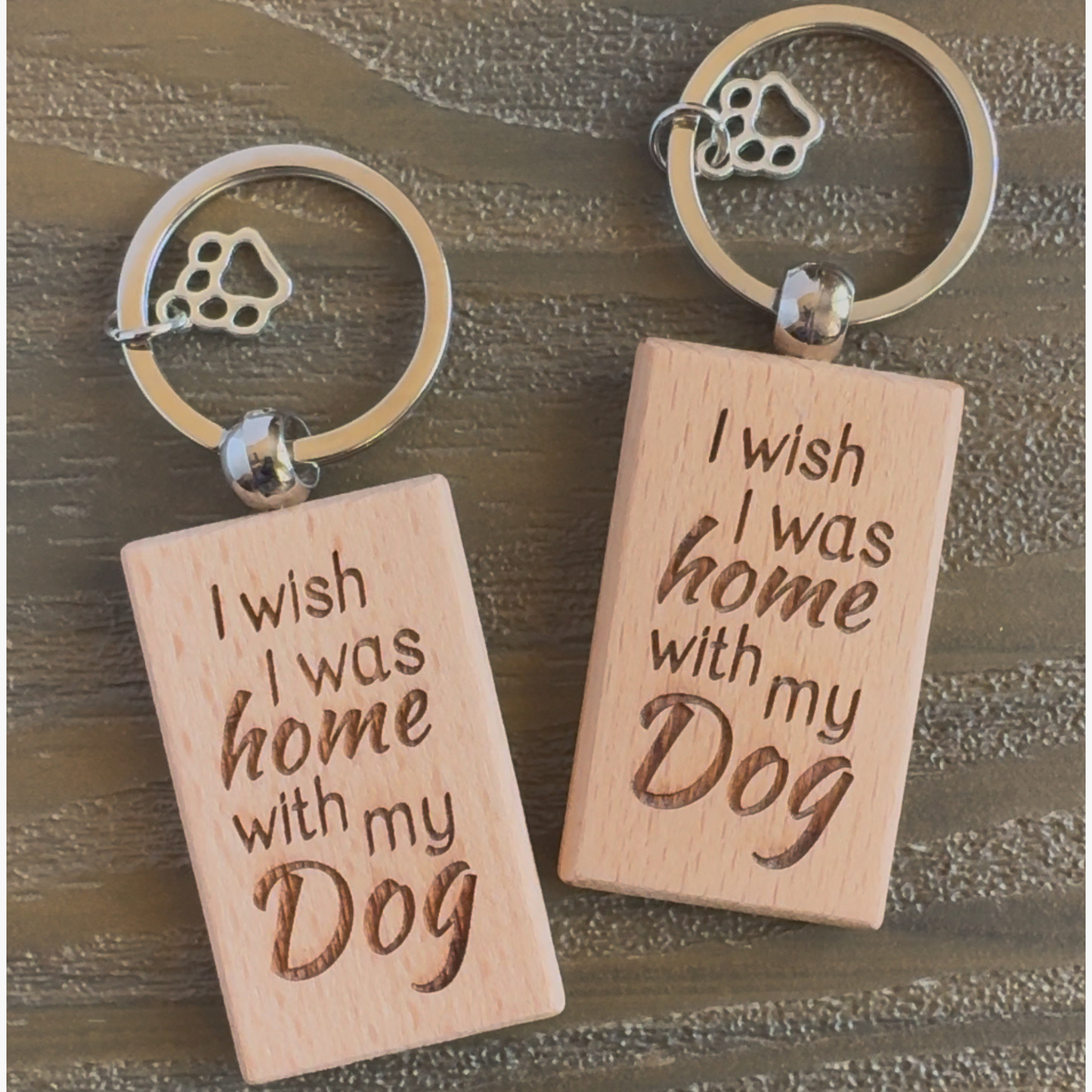 Laser Engraved Wooden Keychain with Paw Charm