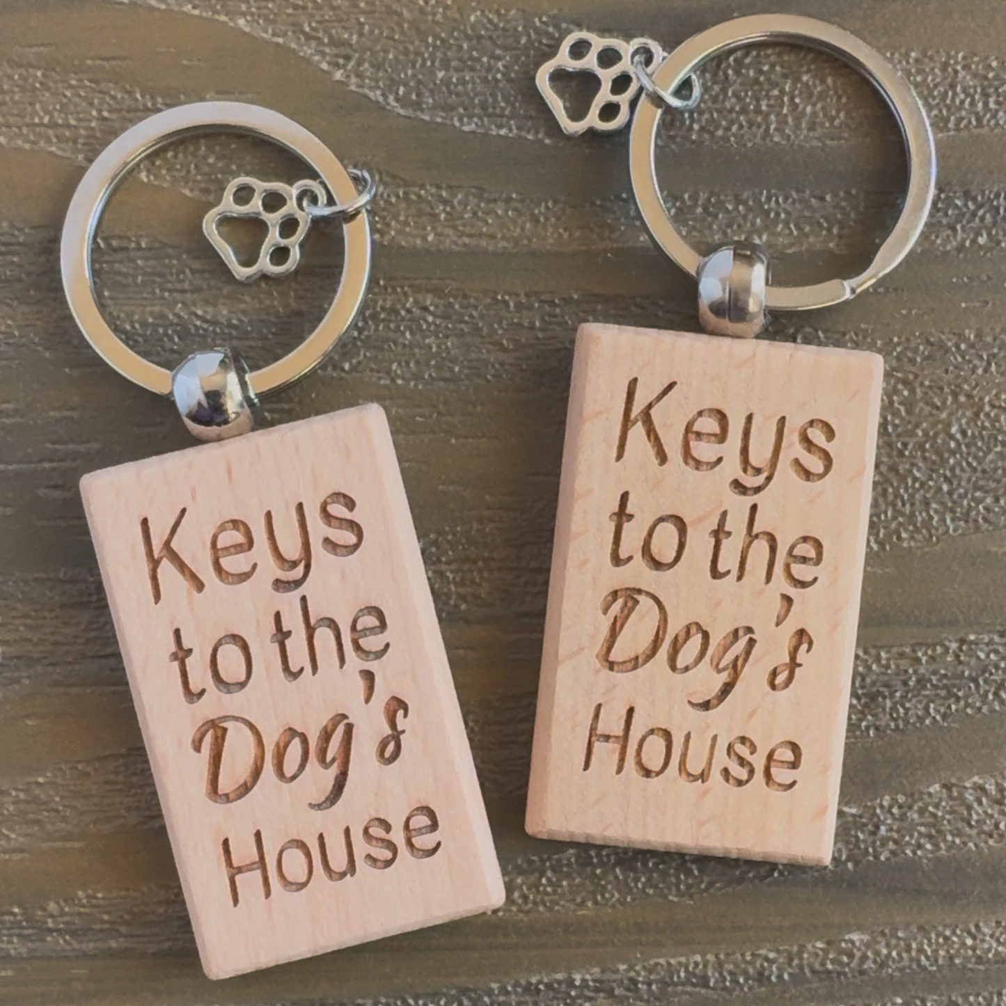 Laser Engraved Wooden Keychain with Paw Charm