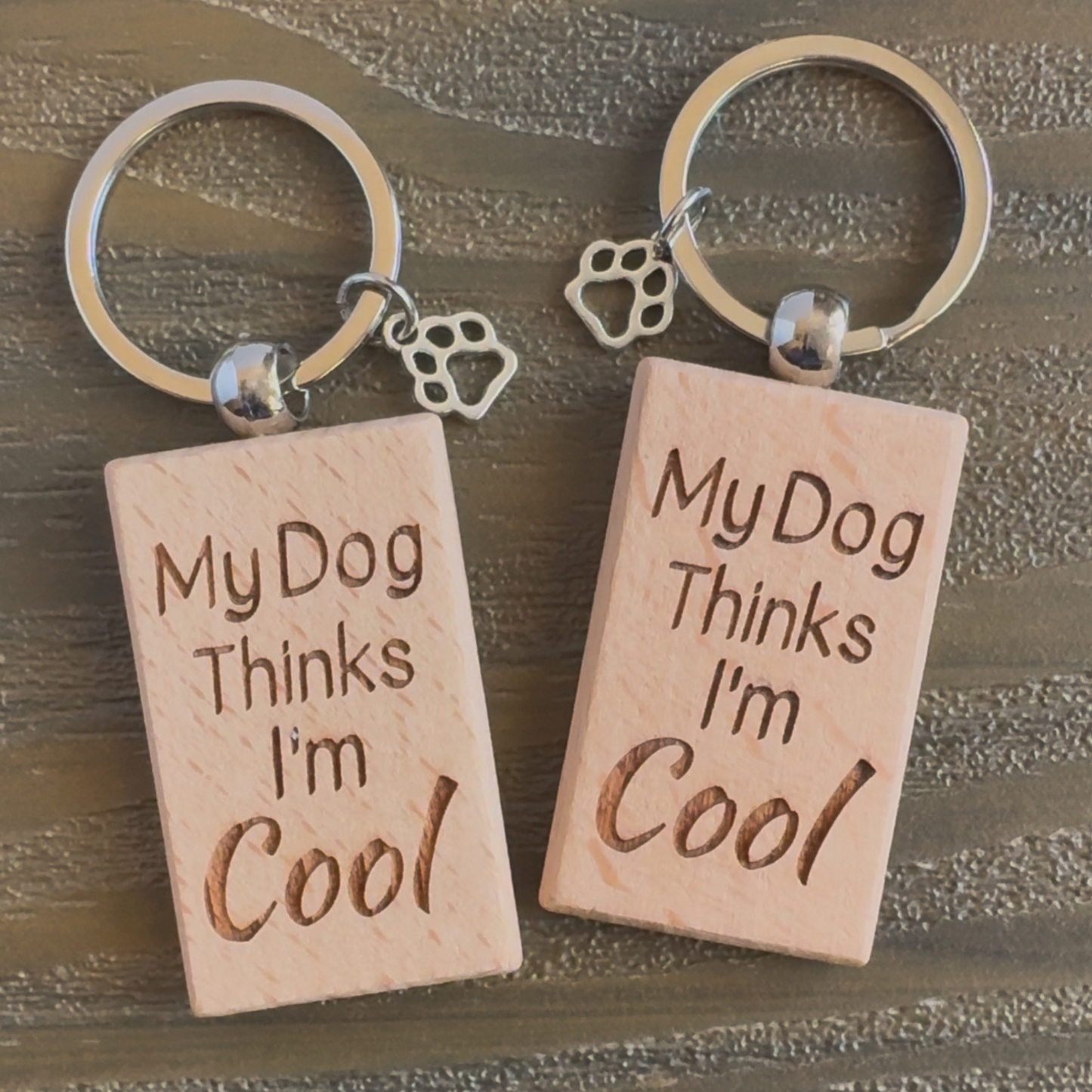Laser Engraved Wooden Keychain with Paw Charm