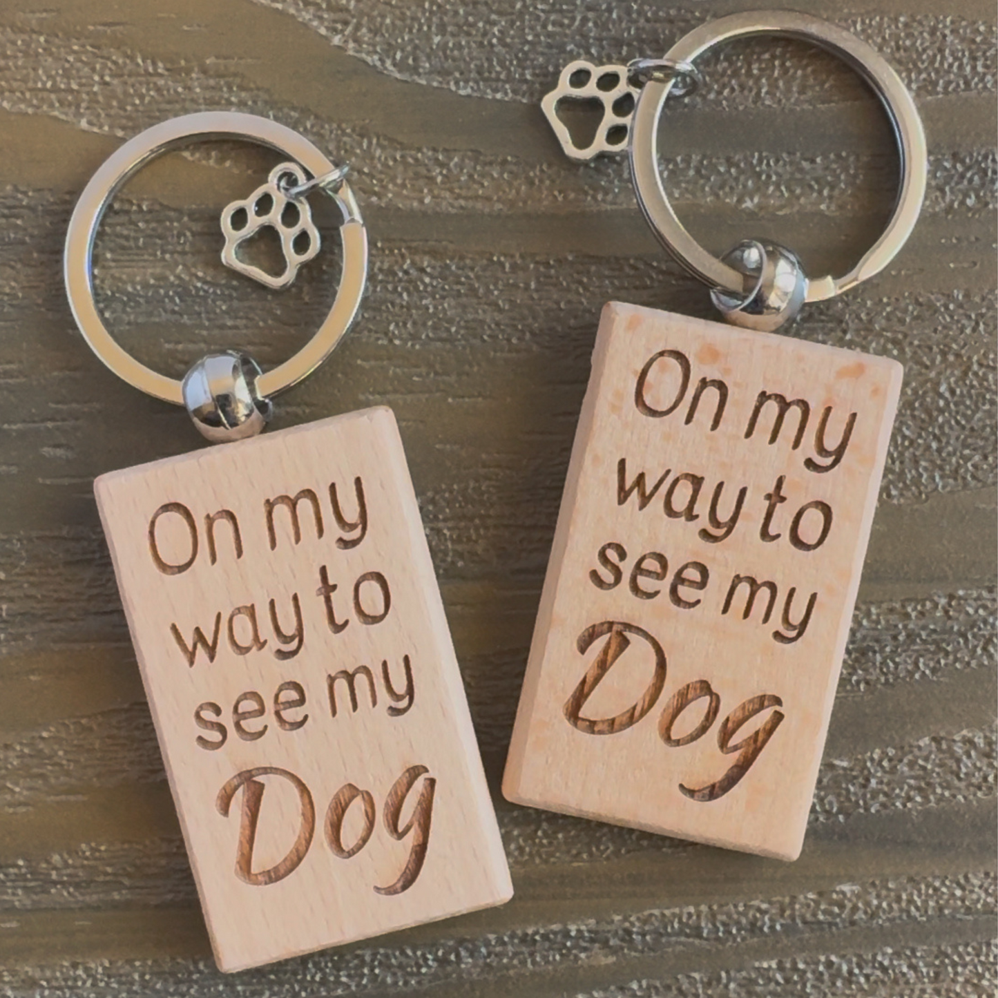 Laser Engraved Wooden Keychain with Paw Charm
